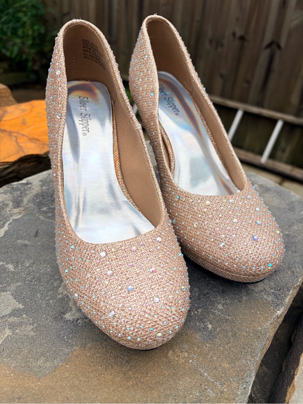 Silver Slipper Women’s Blush Jeweled Heel Pumps
